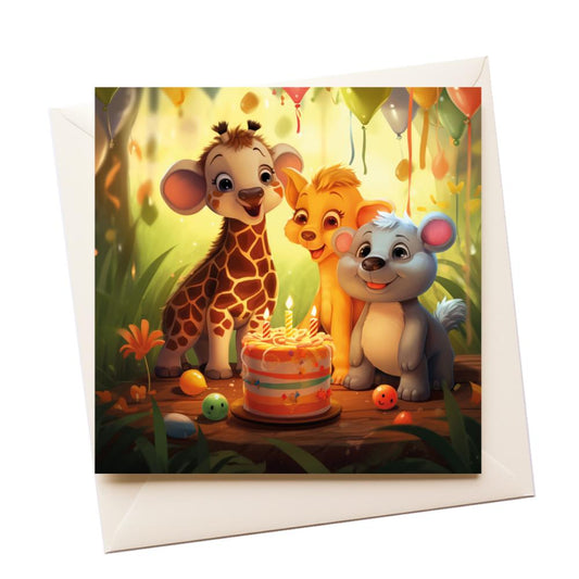 Graphic Art Zoo Animals Birthday Greeting Card