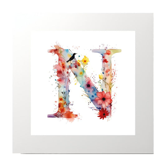 Alphabet Watercolour N Art Print