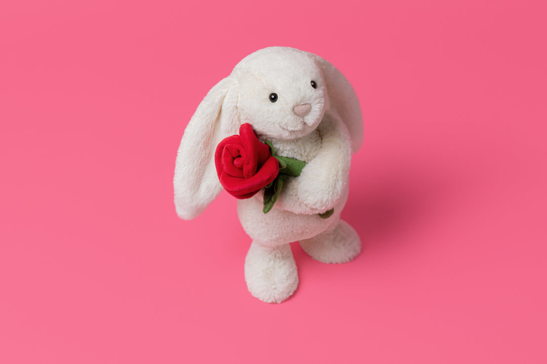 Jellycat Cream Bunny with Red Rose