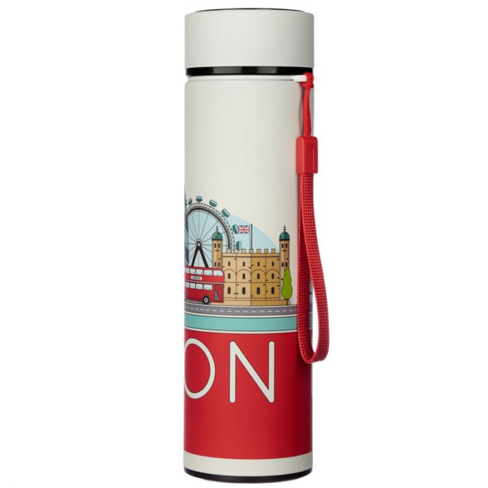 Puckator - Travel Bottle  | London Icons | Hot & Cold Digital Thermometer Bottle | 450ml
