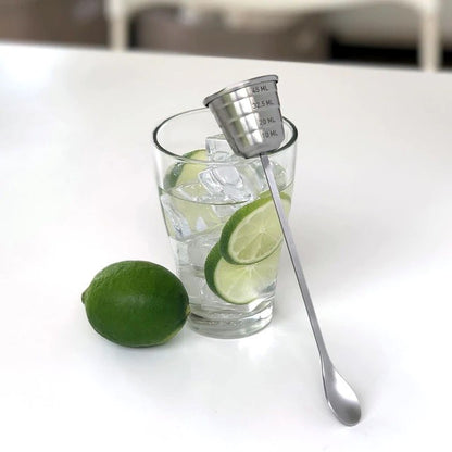 Kikkerland - Spoons | Silvertone Measure & Stir Bar Spoon | Drink Measure And Stirrer