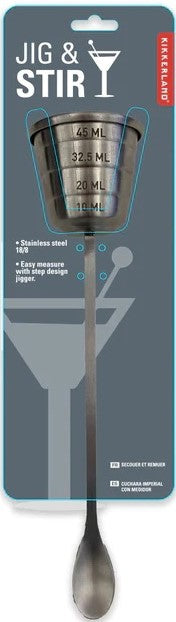 Kikkerland - Spoons | Silvertone Measure & Stir Bar Spoon | Drink Measure And Stirrer