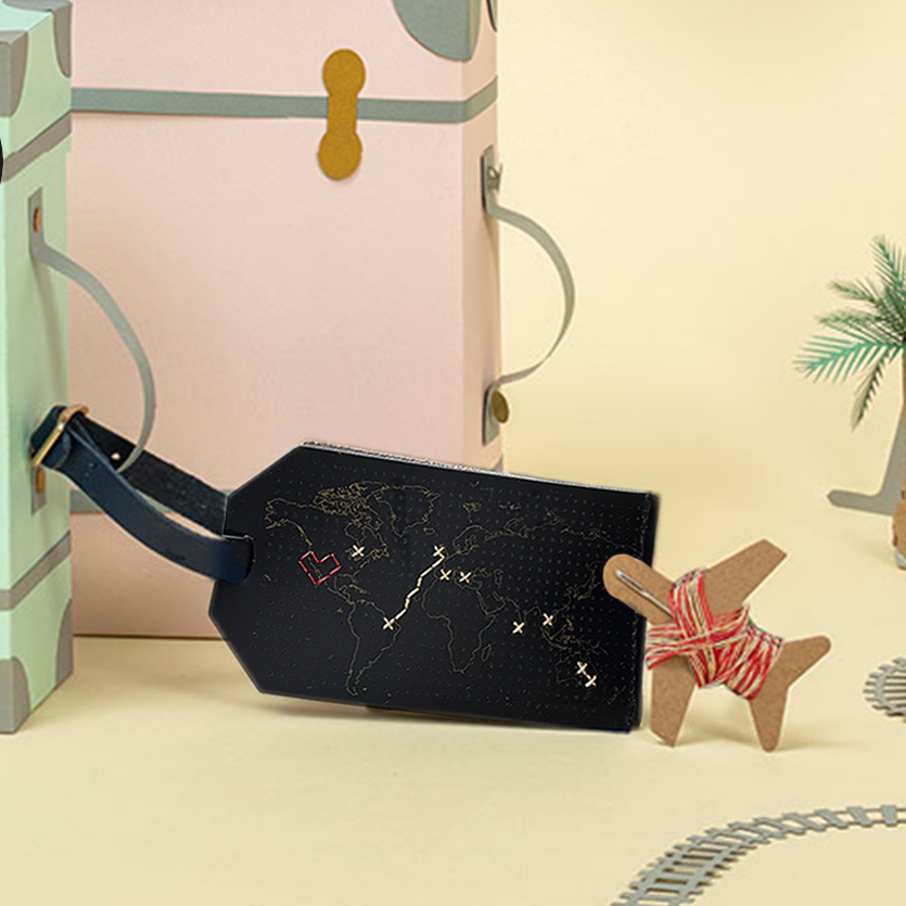 Chasing Threads - Luggage Tag | Stitch Map Luggage Tag | Black