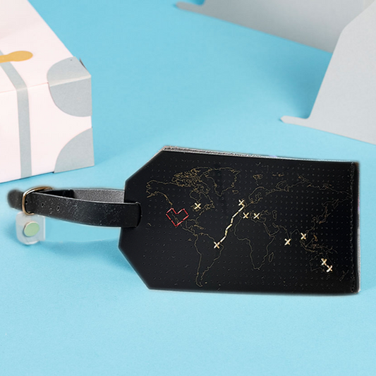 Chasing Threads - Luggage Tag | Stitch Map Luggage Tag | Black