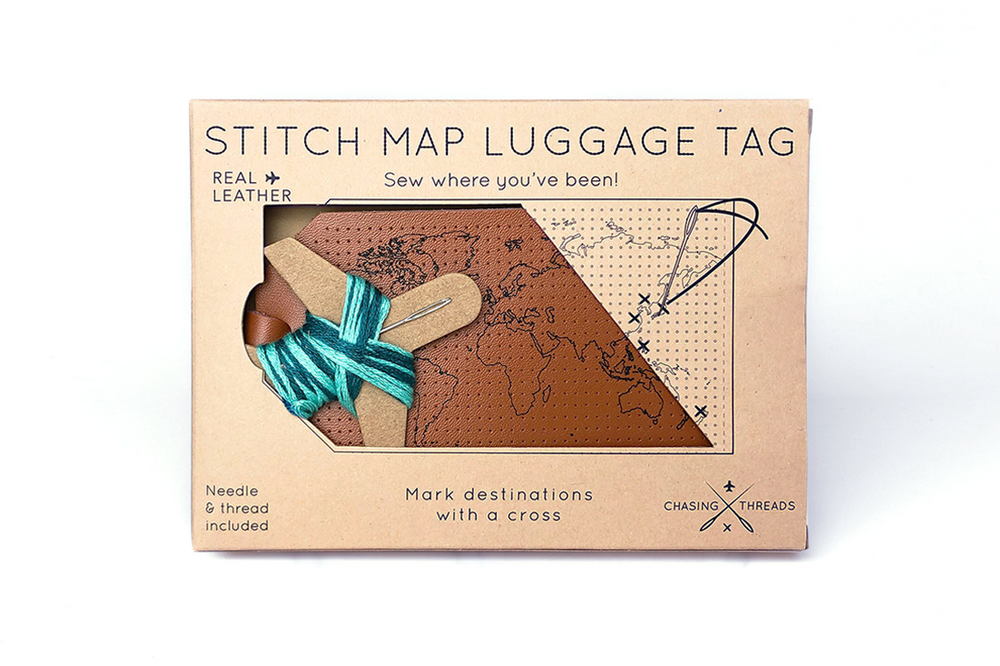 Chasing Threads - Luggage Tag | Stitch Map Luggage Tag | Brown