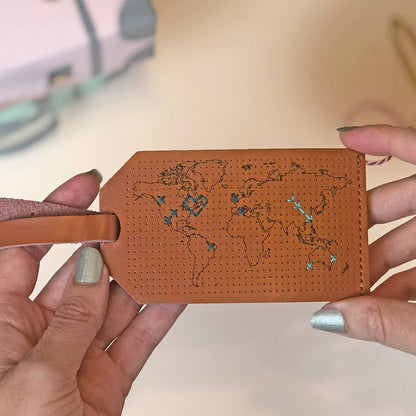 Chasing Threads - Luggage Tag | Stitch Map Luggage Tag | Brown