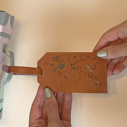 Chasing Threads - Luggage Tag | Stitch Map Luggage Tag | Brown