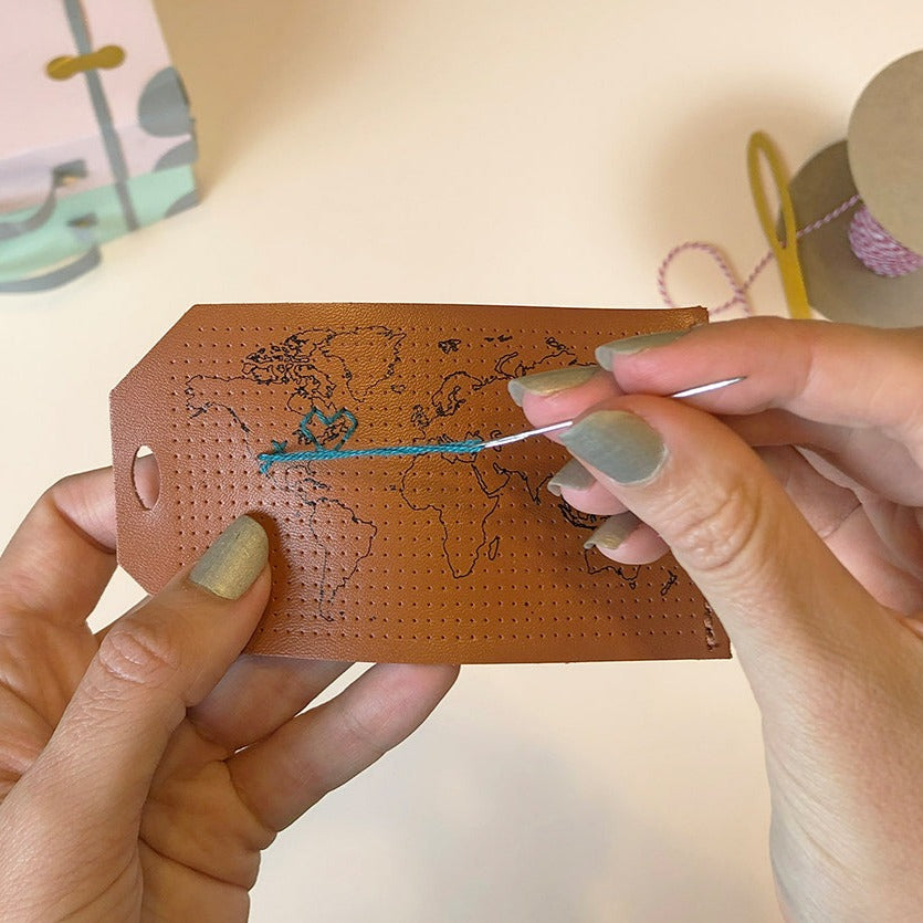 Chasing Threads - Luggage Tag | Stitch Map Luggage Tag | Brown