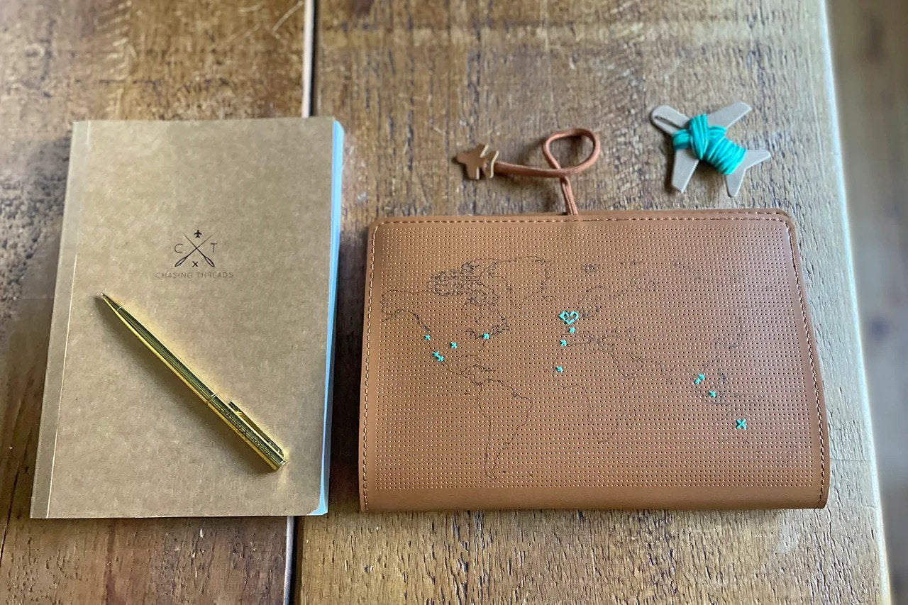 Chasing Threads - Notebook | Stitch Travel Notebook Brown | Vegan