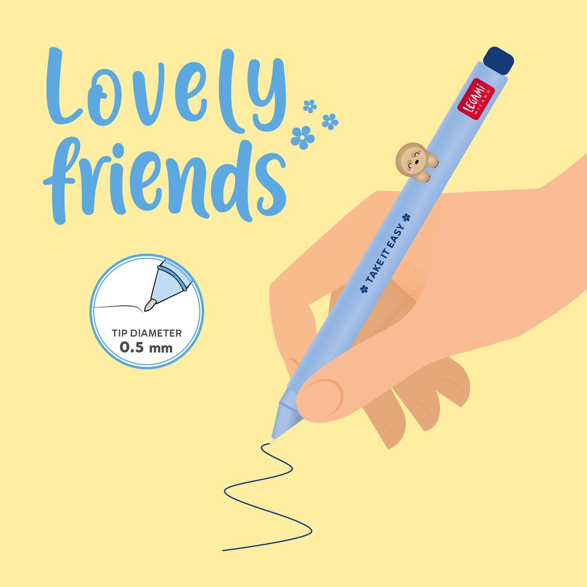Legami Gel Pen Lovely Friends - Sloth, Blue Ink - Image 3