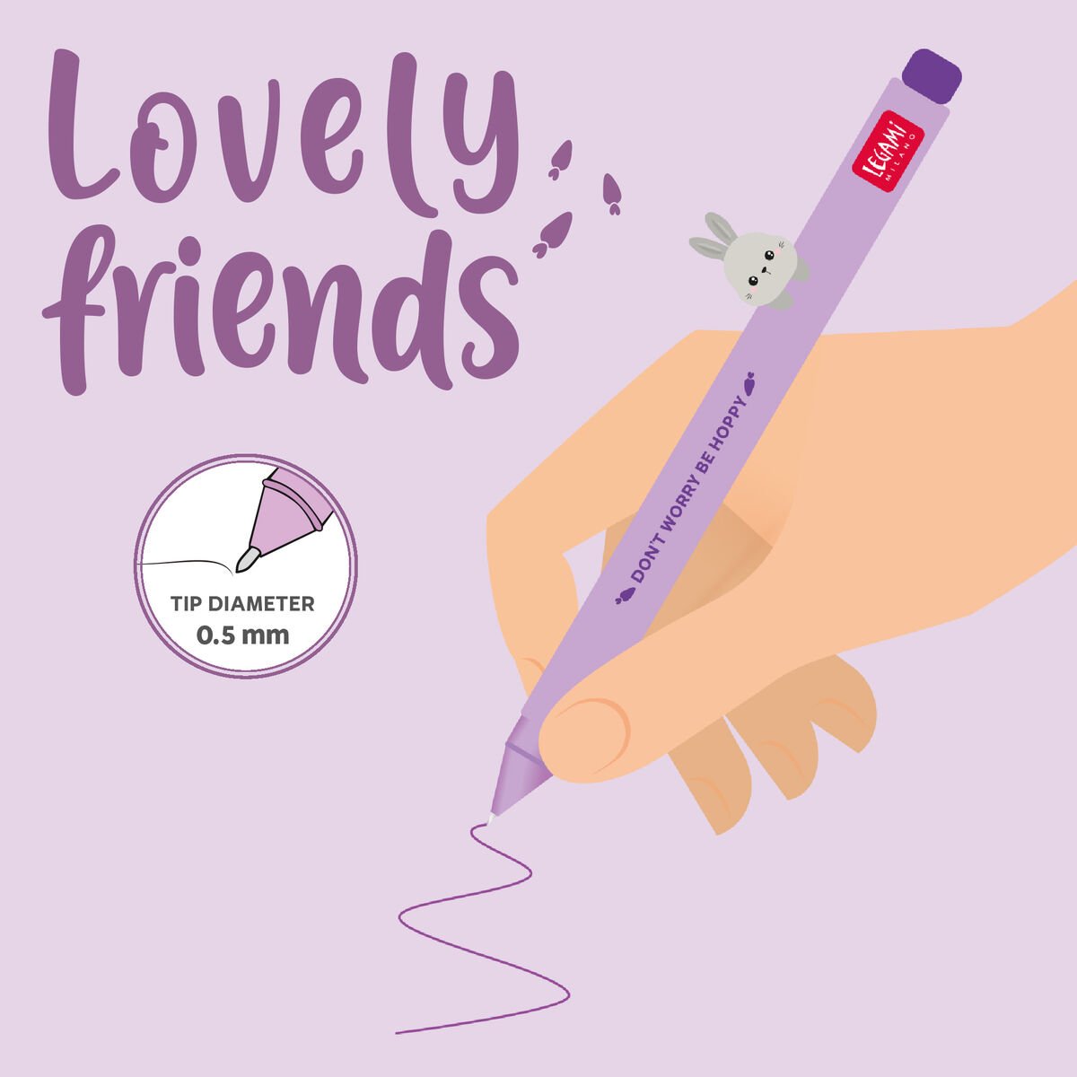 Legami Gel Pen Lovely Friends - Bunny Purple Ink - Image 3