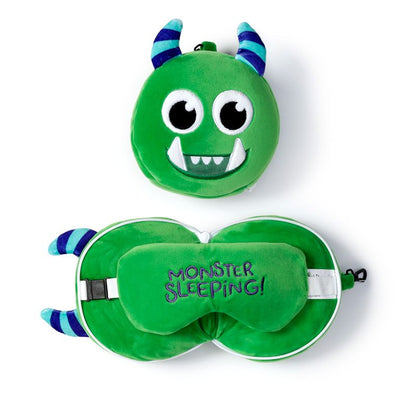 Puckator - Eye Mask |  Travel Pillow with Relaxeazzz Mask | Green Monster