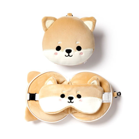 Relaxeazzz Shiba Inu Dog Plush Travel Pillow & Eye Mask