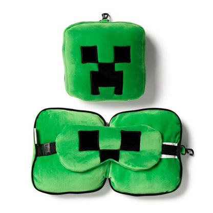Puckator - Eye Mask | Relaxeazzz Minecraft Creeper Shaped Plush Travel Pillow & Eye Mask