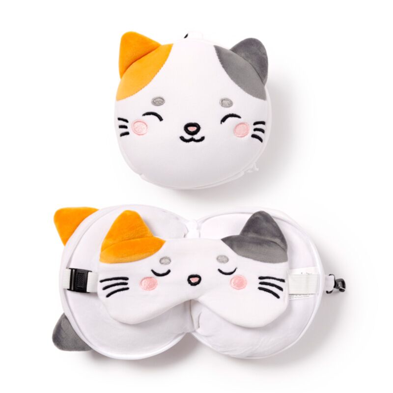 Relaxeazzz Adoramals Pets Lola the Cat Plush Travel Pillow & Eye Mask