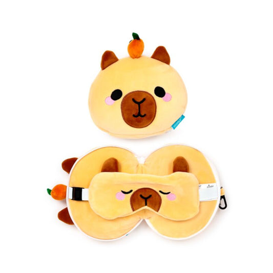 Relaxeazzz Duke the Capybara Plush Travel Pillow & Eye Mask