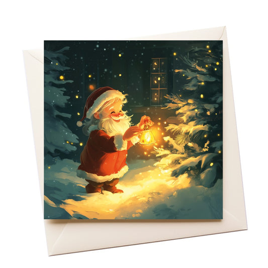 Santa Lantern Cute Graphic Christmas Card