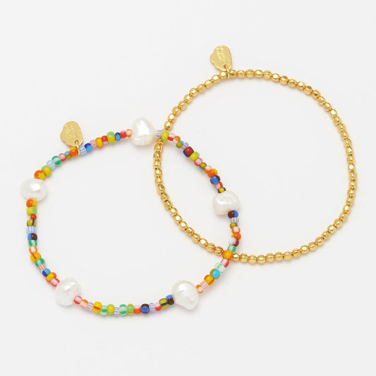 Estella Bartlett - Bracelet | Rainbow Pearl Bracelet Set - Pack of 2 | Gold Plated