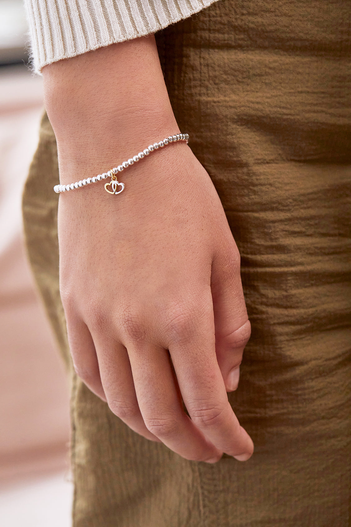 Estella Bartlett Sienna Beaded Interlinked Heart Charm Bracelet - Gold and Silver Plated - image 3
