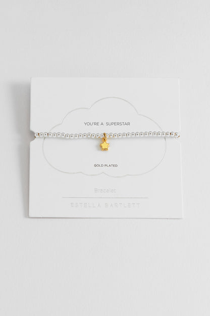 Estella Bartlett Sienna Beaded Puffy Star Charm Bracelet - Gold and Silver Plated