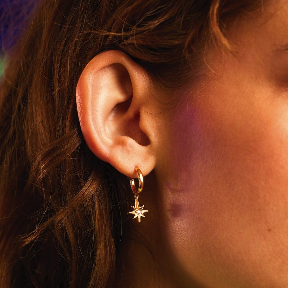 Estella Bartlett - Earrings | North Star CZ Charm Hoops | Gold Plated