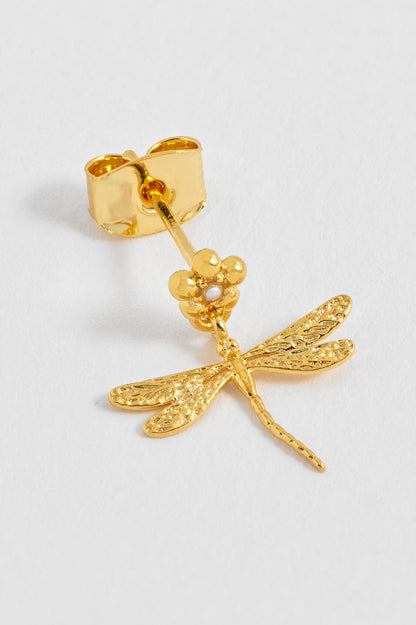 Estella Bartlett Gold Plated Flower and Dragonfly Drop Earrings - image 3
