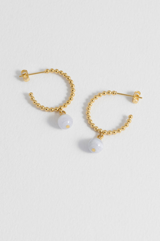 Estella Bartlett Wellness Blue Lace Agate Beaded Drop Hoops - Waterproof PVD Gold Plated