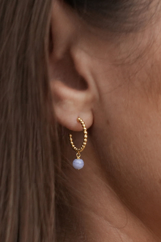 Estella Bartlett Wellness Blue Lace Agate Beaded Drop Hoops - Waterproof PVD Gold Plated - image 2