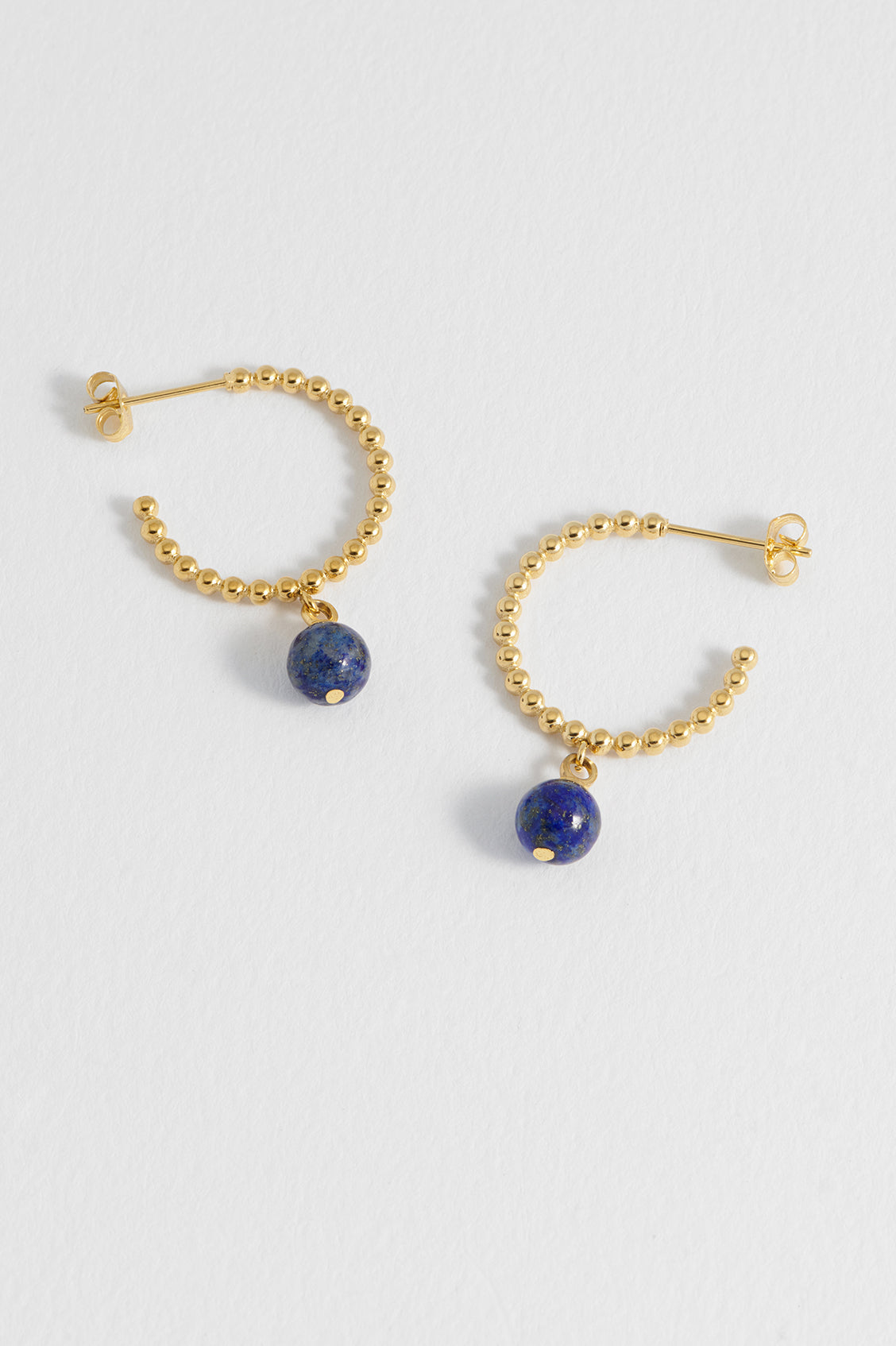 Estella Bartlett Wellness Lapis Lazuli Beaded Drop Hoops - Waterproof PVD Gold Plated