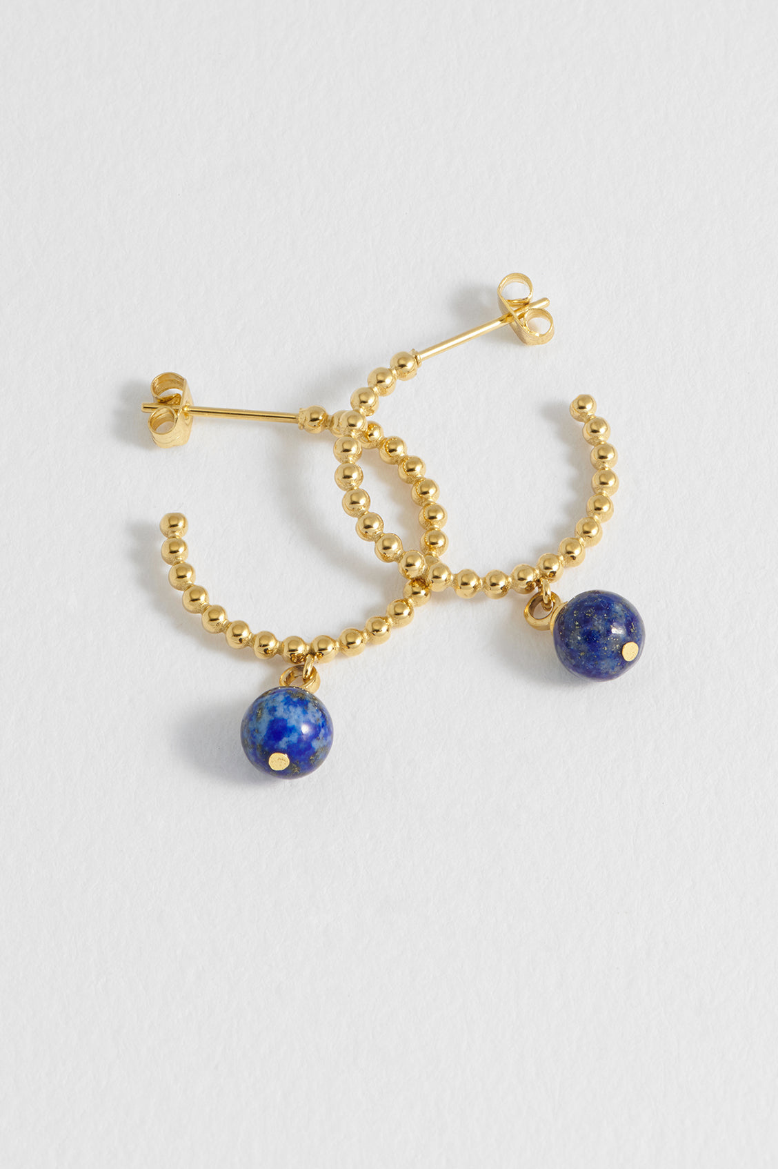 Estella Bartlett Wellness Lapis Lazuli Beaded Drop Hoops - Waterproof PVD Gold Plated - image 3