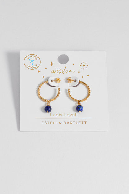 Estella Bartlett Wellness Lapis Lazuli Beaded Drop Hoops - Waterproof PVD Gold Plated - image 4