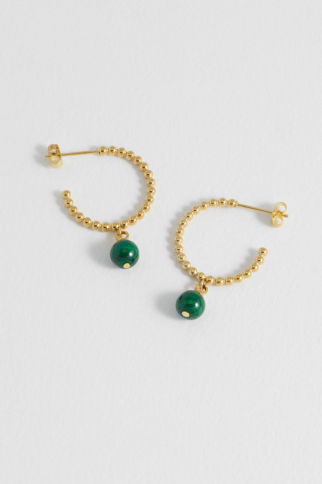 Estella Bartlett Wellness Malachite Beaded Drop Hoops - Waterproof PVD Gold Plated