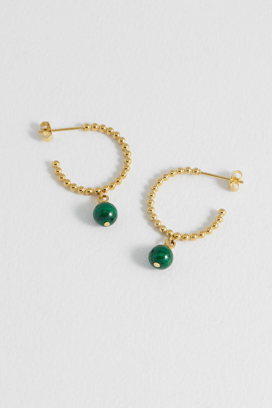 Estella Bartlett Wellness Malachite Beaded Drop Hoops - Waterproof PVD Gold Plated