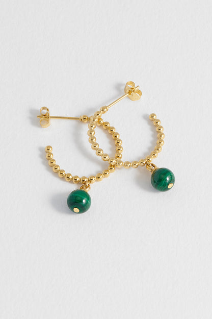 Estella Bartlett Wellness Malachite Beaded Drop Hoops - Waterproof PVD Gold Plated - image 4