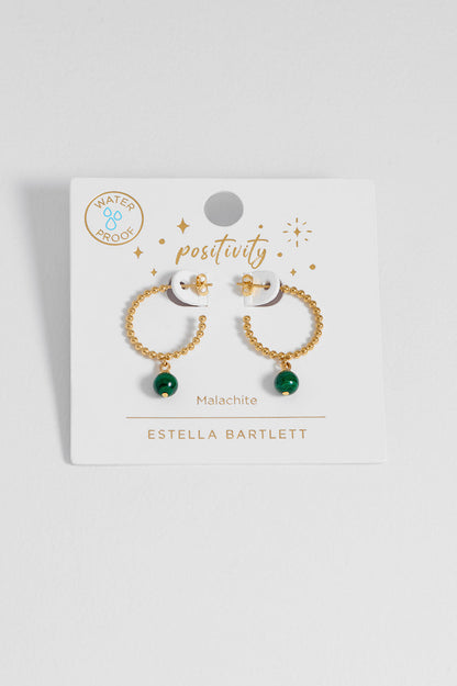 Estella Bartlett Wellness Malachite Beaded Drop Hoops - Waterproof PVD Gold Plated - image 3
