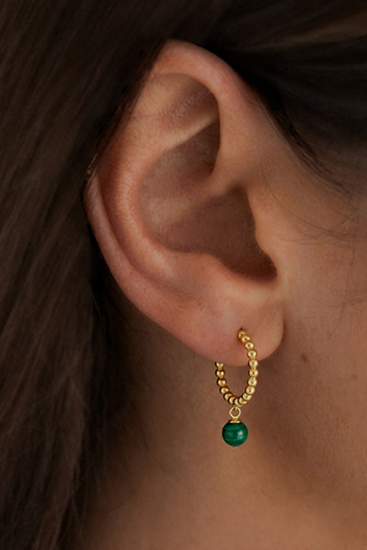 Estella Bartlett Wellness Malachite Beaded Drop Hoops - Waterproof PVD Gold Plated - image 2