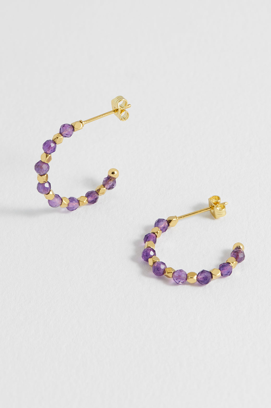 Estella Bartlett Wellness Amethyst Coco Beaded Hoops - Waterproof PVD Gold Plated