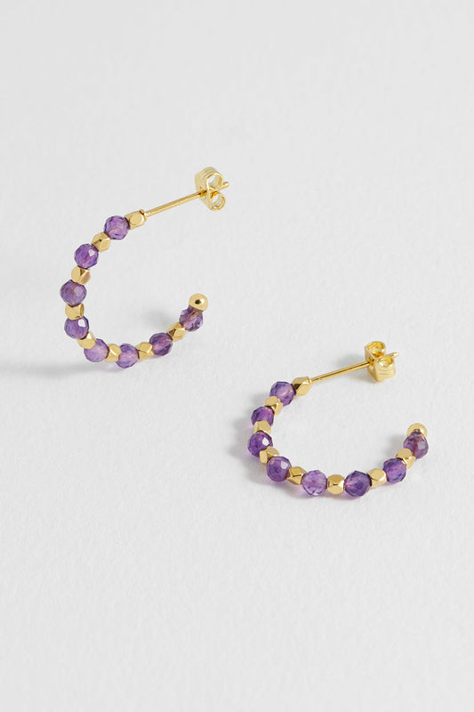 Estella Bartlett Wellness Amethyst Coco Beaded Hoops - Waterproof PVD Gold Plated