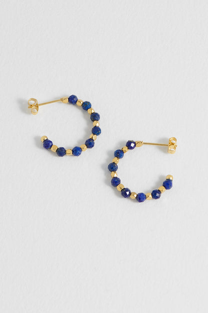 Estella Bartlett Wellness Lapis Lazuli Coco Beaded Hoops - Waterproof PVD Gold Plated