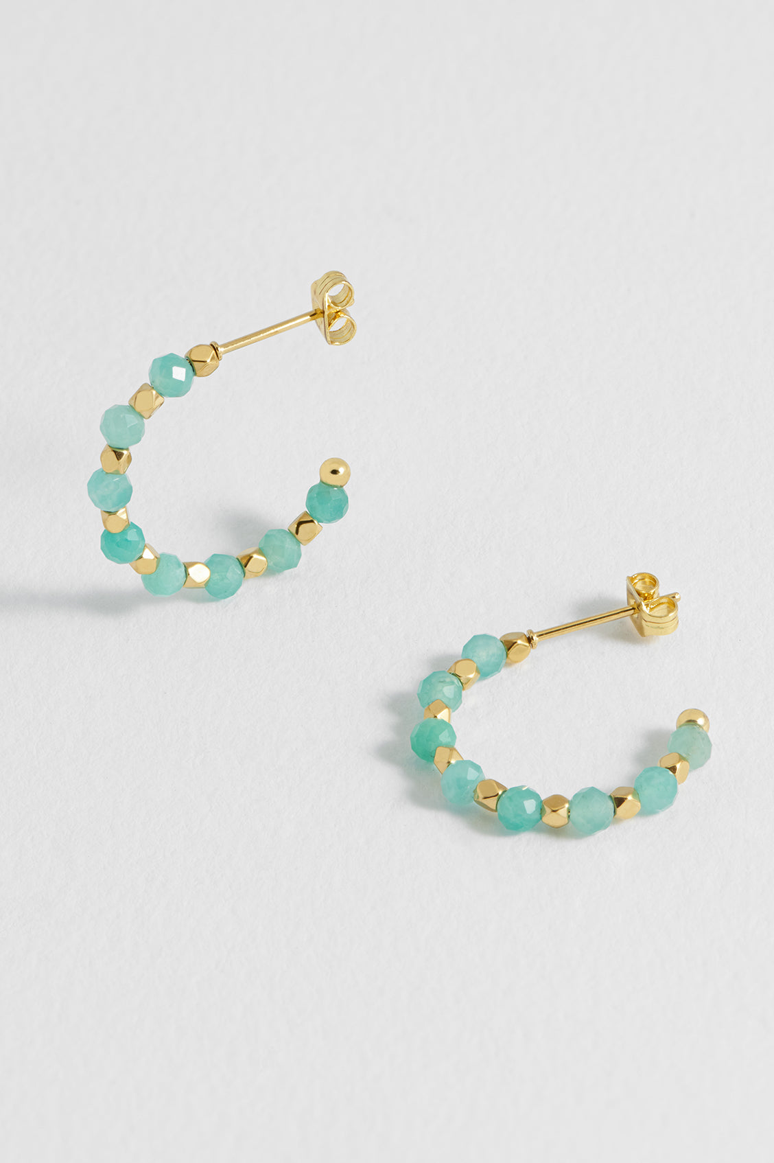 Estella Bartlett Wellness Amazonite Coco Beaded Hoops - Waterproof PVD Gold Plated