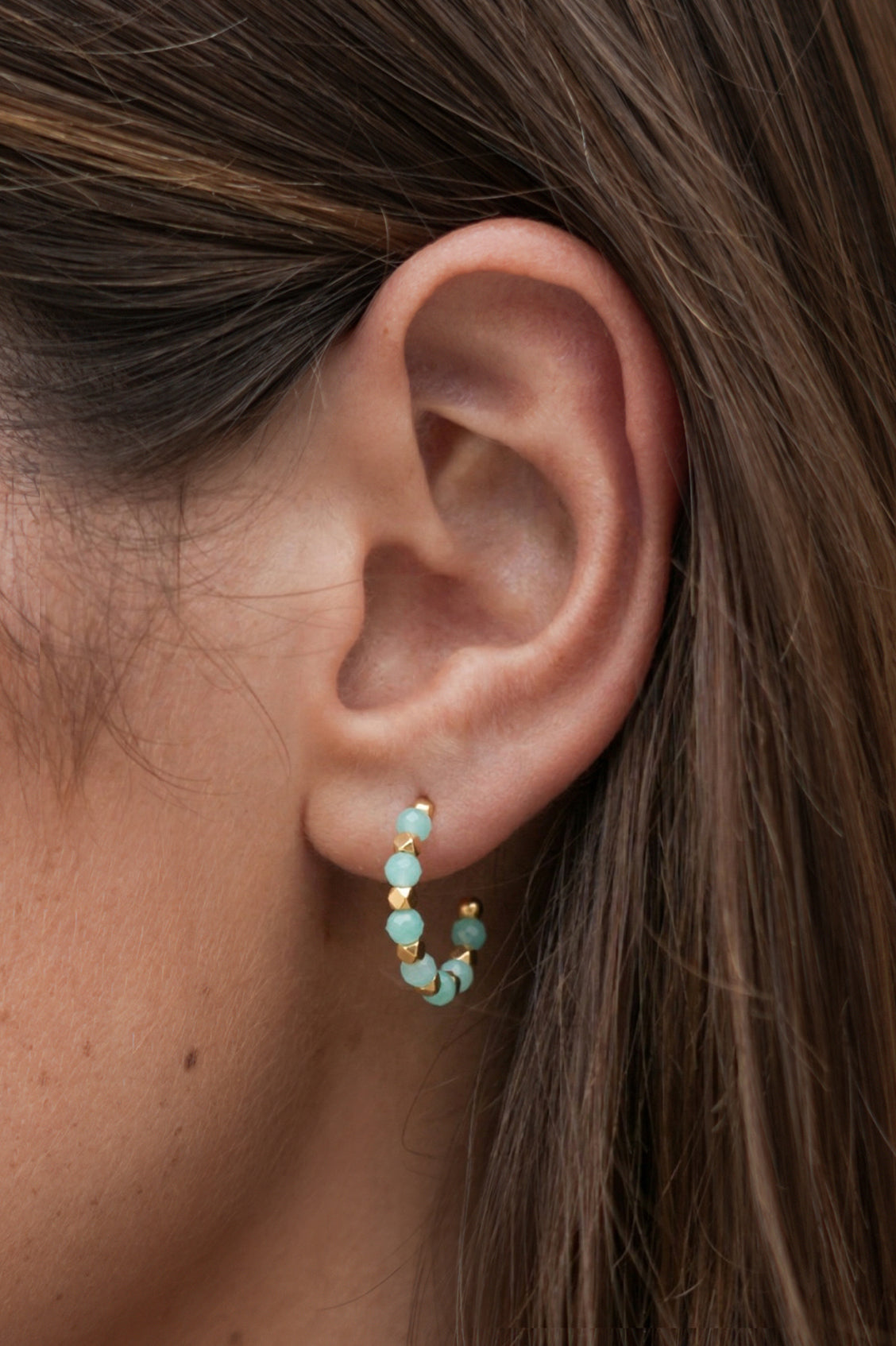 Estella Bartlett Wellness Amazonite Coco Beaded Hoops - Waterproof PVD Gold Plated - image 2