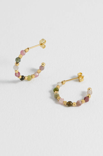 Estella Bartlett Wellness Tourmaline Coco Beaded Hoops - Waterproof PVD Gold Plated
