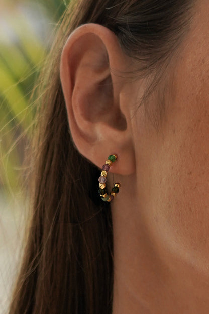 Estella Bartlett Wellness Tourmaline Coco Beaded Hoops - Waterproof PVD Gold Plated - image 2