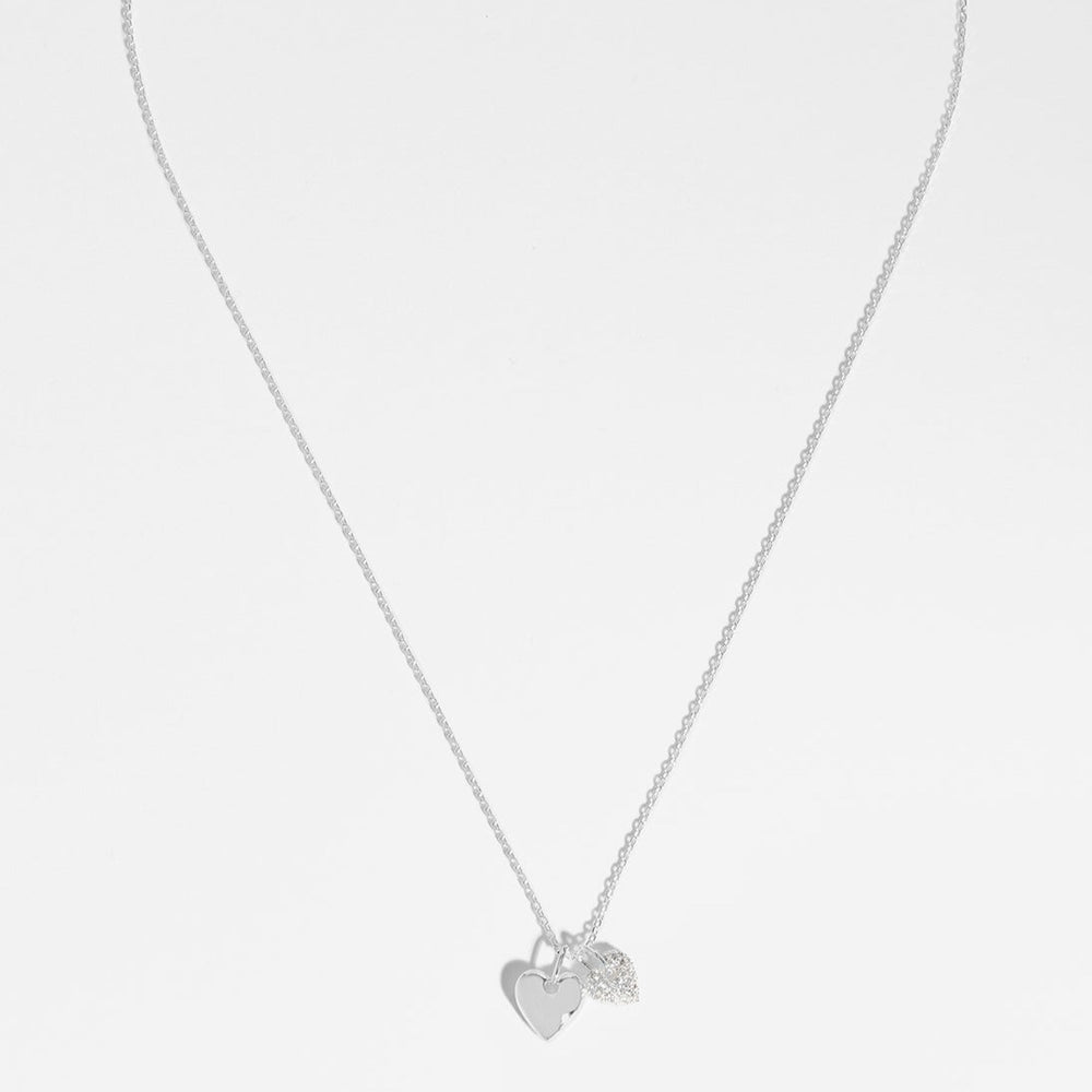 Estella Bartlett - Necklace | Pave Double Heart Charm Necklace | Silver Plated