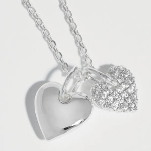 Estella Bartlett - Necklace | Pave Double Heart Charm Necklace | Silver Plated