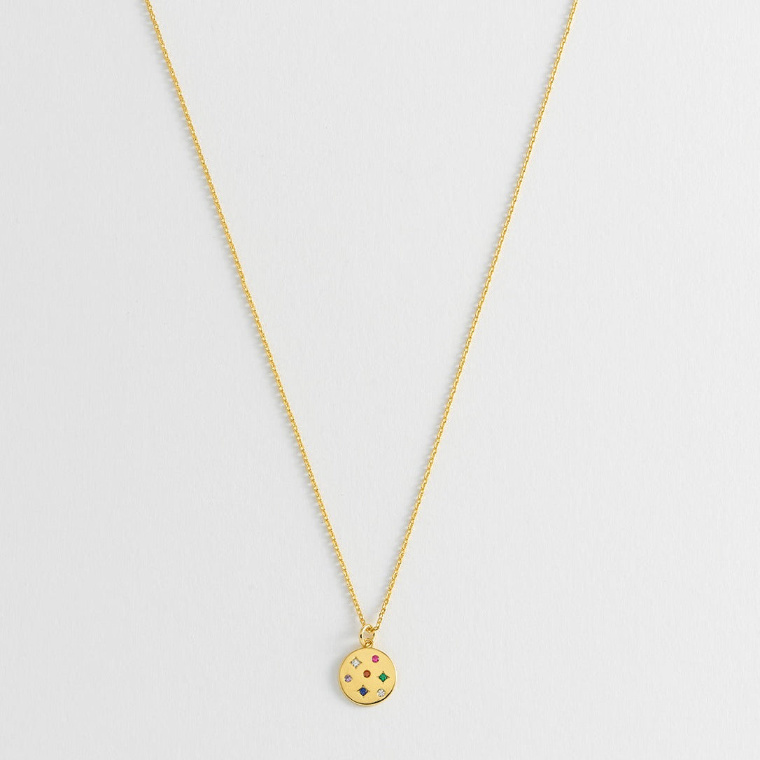 Estella Bartlett - Necklace | Rainbow CZ Coin Necklace | Gold Plated - Multi