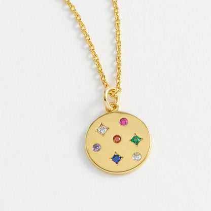 Estella Bartlett - Necklace | Rainbow CZ Coin Necklace | Gold Plated - Multi