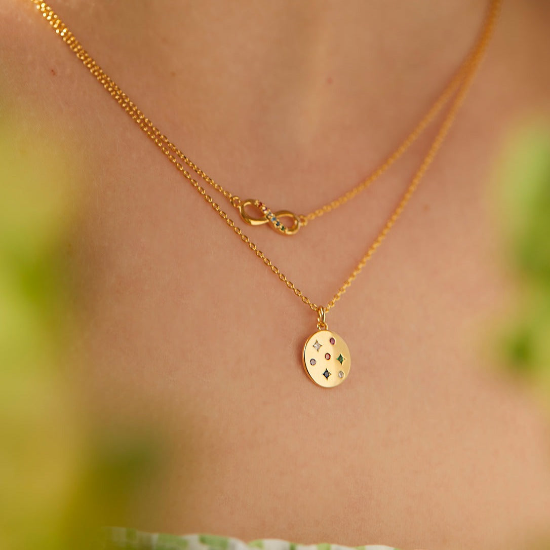 Estella Bartlett - Necklace | Rainbow CZ Coin Necklace | Gold Plated - Multi