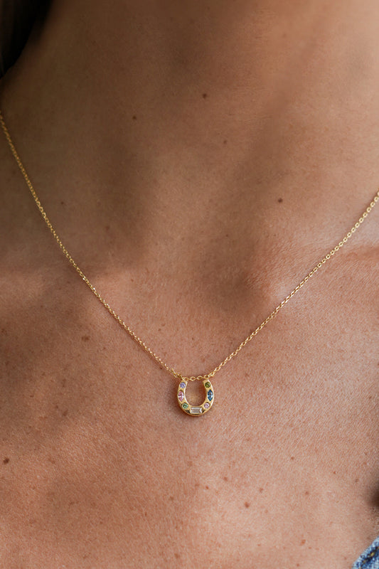 Estella Bartlett Gold Plated Multi Pastel CZ Horseshoe Necklace - image 2