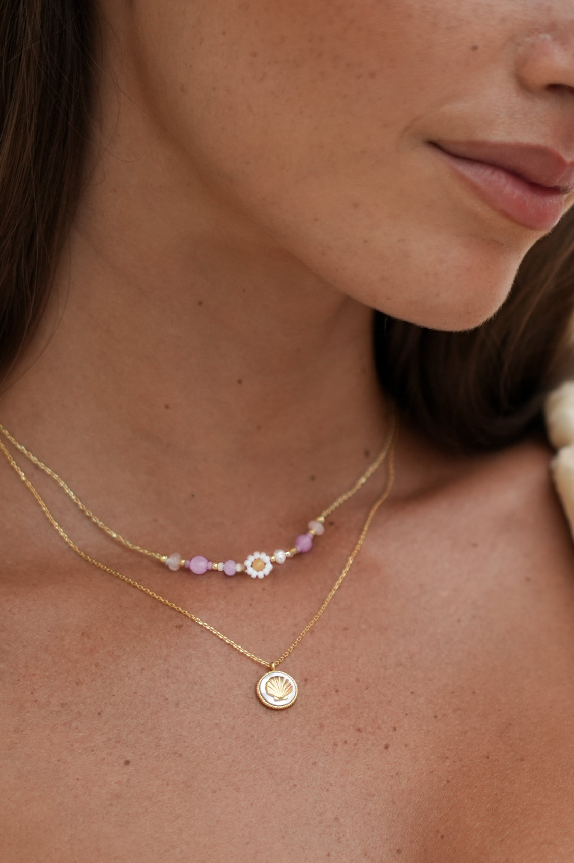Estella Bartlett Mother of Pearl Seashell Coin Necklace - Gold Plated - image 3